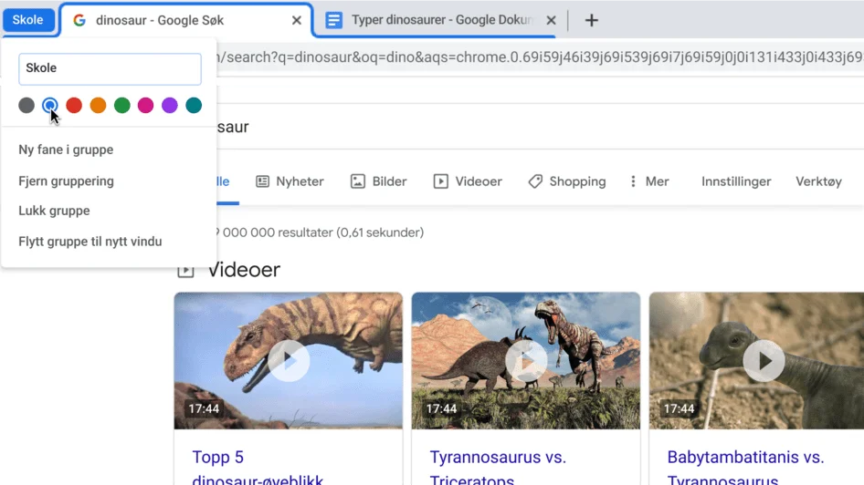 Chrome ब्राउज़र की विंडो में, एक डायलॉग बॉक्स खुला हुआ है. इस बॉक्स में, टैब ग्रुप को नाम देने का तरीका दिख रहा है