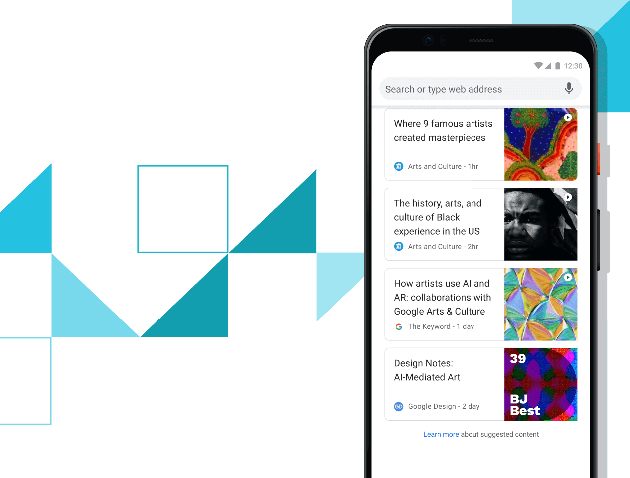 Articles for you Pixel 4 XL phone with screen displaying curated article links.