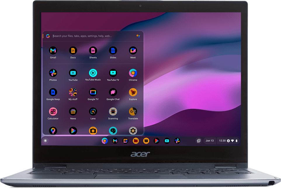 Toggling the high contrast displays the same Chromebook with inverted colours.