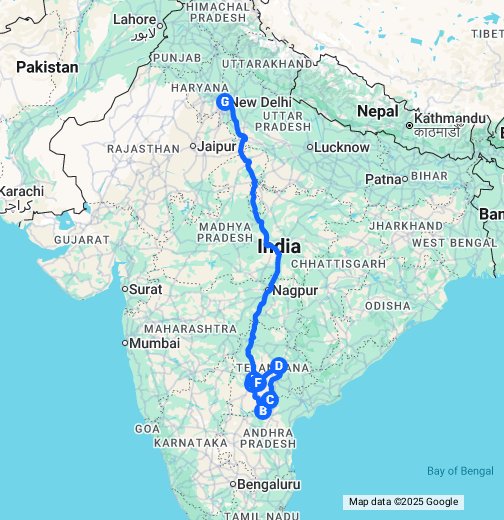 Delhi Hyderabad Google My Maps
